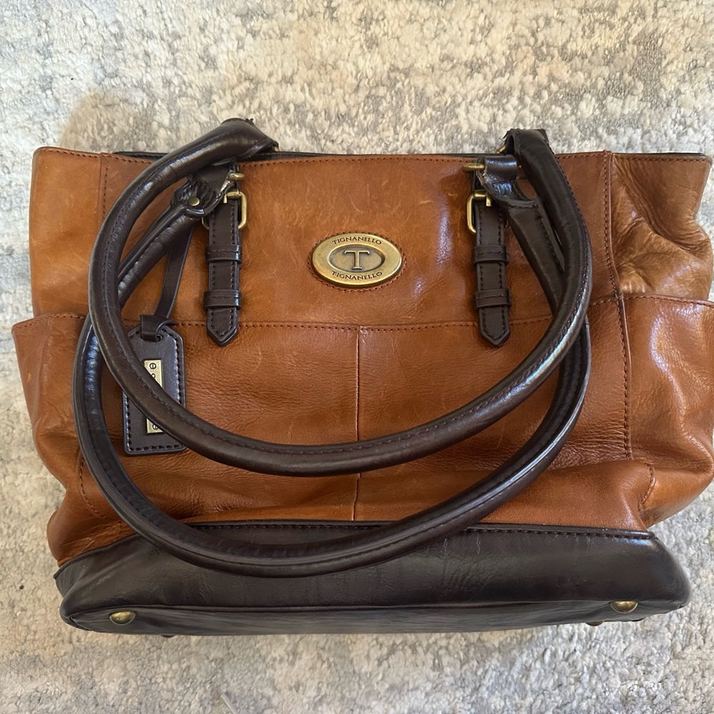 Tinganello Brown and Black Leather Handbag
